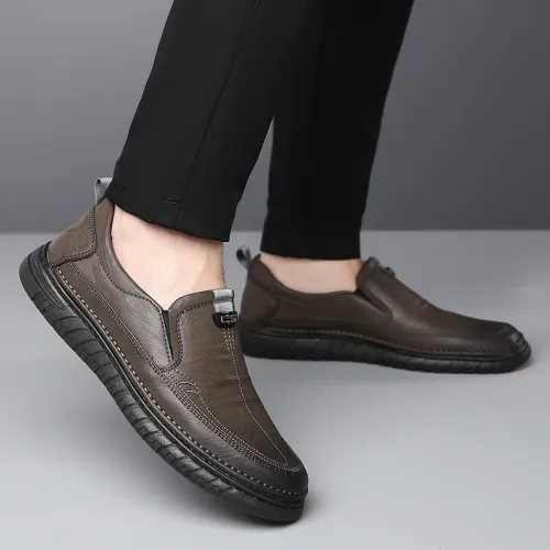 Mens Leather Loafers Non Slip Walking Flats Breathable Outdoor Slip on Casual Shoes for Male Work Office Driving