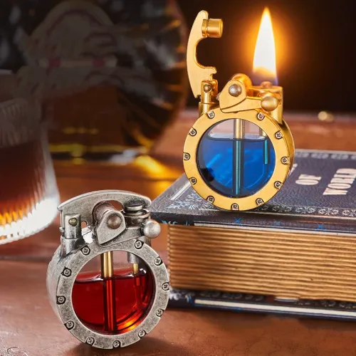 Retro Transparent Fuel Tank Lighter Metal Rocker Kerosene Lighter Personalized Windproof