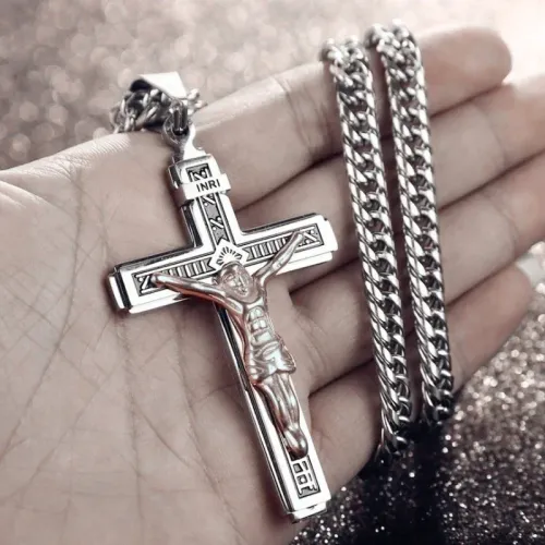 Jesus Christ Cross Mens Necklace   Cross Religious Pendant Necklace Accessory Chain Accessories