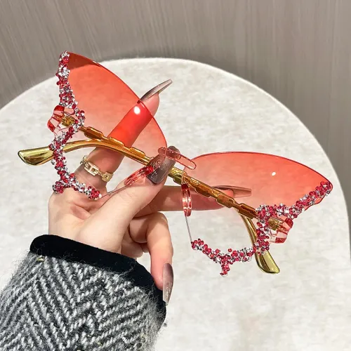 Rimless Butterfly Sunglasses Cat Eye Popular Shades Ellipse Sunglasses