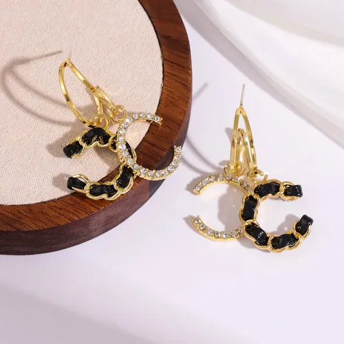 Fashion Luxury Rhinestone Double C Braided Pendant Earrings For Women Elegant Geometrics Earrings Office Party Lady Jewelry Gift
