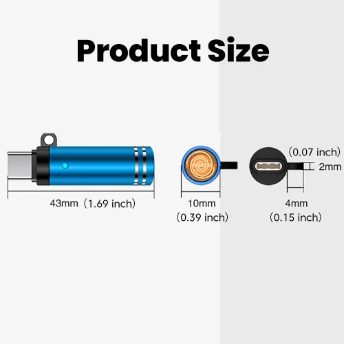 Mini Type C Mobile Phone Cigarette Lighter Air Blowing Cigarette Lighter Outdoor Safety USB C Lighter Adapter for Tecno, Infinix, Itel, Xiaomi
