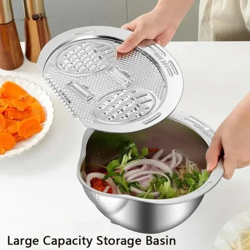 304 Stainless Steel 2 In1 Multi-Function Vegetable Washing and Draining Bowl  Cutting Basin