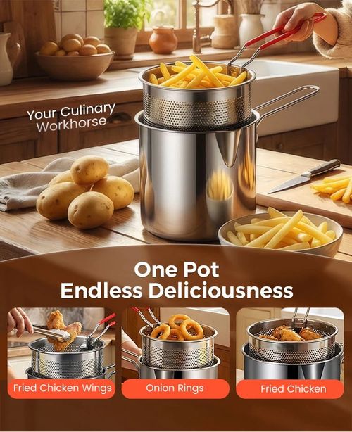 Deep Fryer Pot 304 Stainless Steel Fry Pot with Basket and Lid Food Grade Deep Fryer Multifunctional Deep Frying Pot