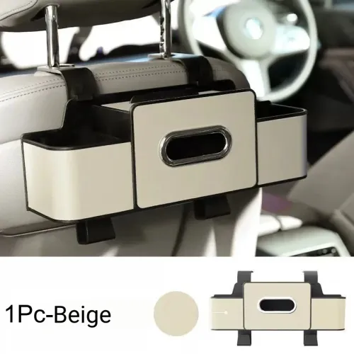 Car Seat Back Multifunctional Storage Box, Car Seat Back Tissue Box, with Water Cup Holder and Phone Holder. 2-in-1 Storage Rack