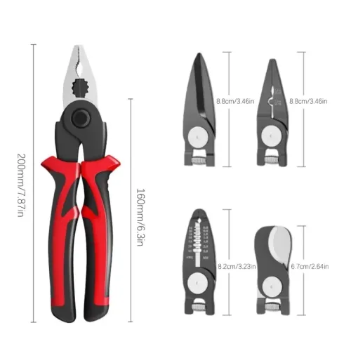 5-in-1 multi-functional head changing pliers special suit for cutting, stripping and crimping electricians