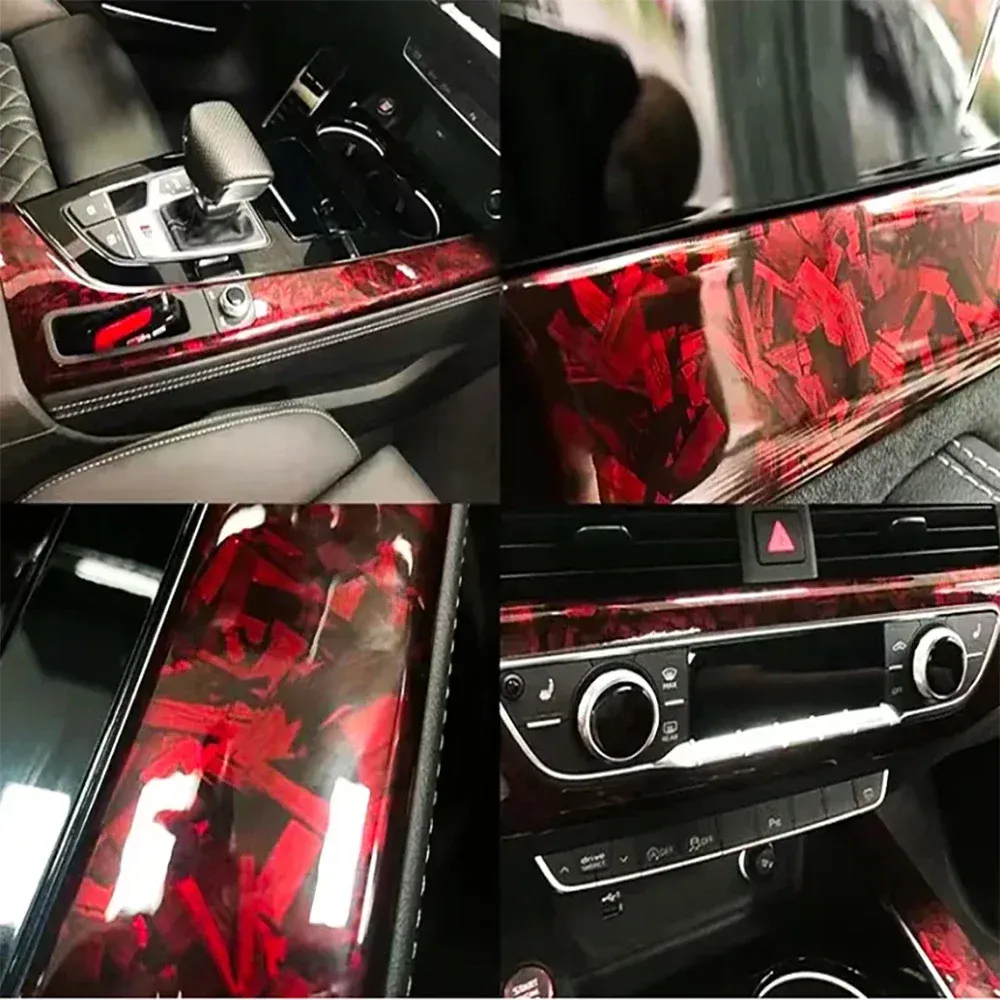 High Glossy Forged Carbon Fiber Vinyl Film Red Crystal Self-Adhesive Wrap Foil Car Motorcycle Hood Sticker Decal Auto Accessorie