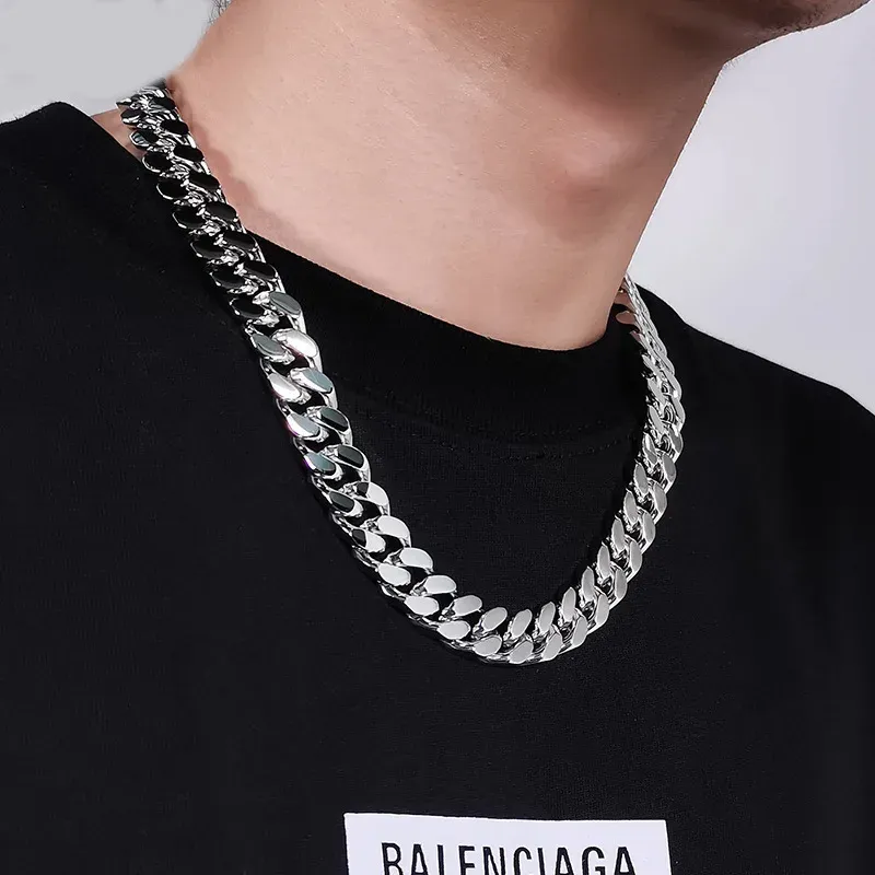 Stainless Steel Chain Cuban Link Necklace For Men Accessories Jewelry Punk Street Style Thick Heavy Neck Chain Male