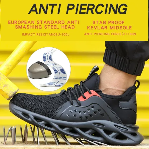 Steel Toe Sneakers Men Work Shoes Safety Shoes Lightweight Breathable Sneakers Anti-Puncture Anti-smash Lace Up Wear-resisting