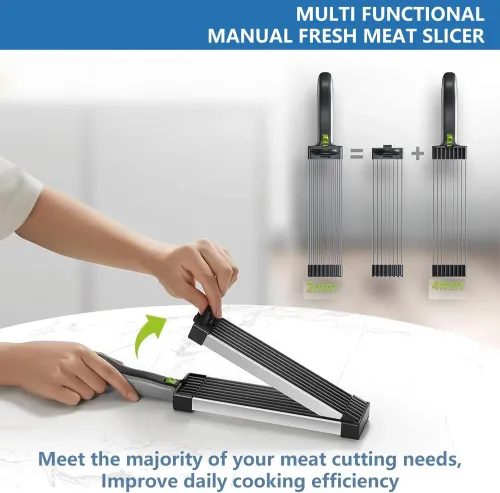 Fresh Meat Slicer,Thickness Adjustable 2 or 4 mm, 17 IN 1 Stainless Steel Cleaver Kitchen Knife For Slicing Shredding, Manual