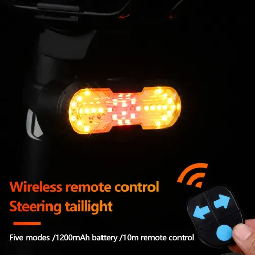 Wireless Remote Control Turn Signal Tail Light Type-C Rechargeable Warning Taillight with Horn