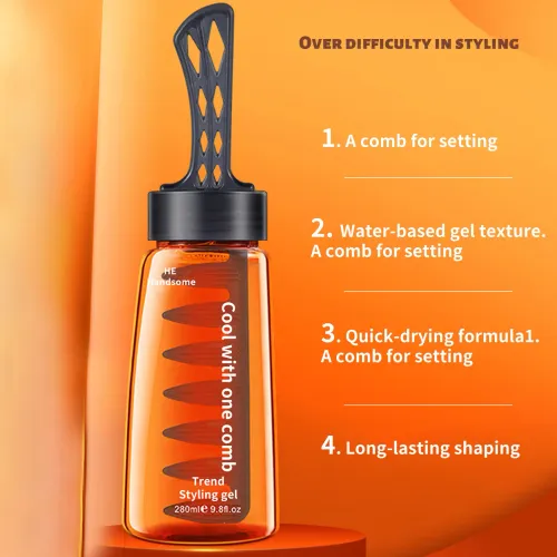 280ml Men's Oil Head Styling Gel With Comb Moisturizing, Non-greasy, Non-sticky Hair Styling Cream