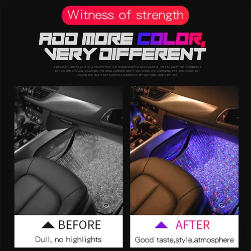 4x Car USB RGB Roof Ceiling Footwell Interior Atmosphere Neon Accent Lighting