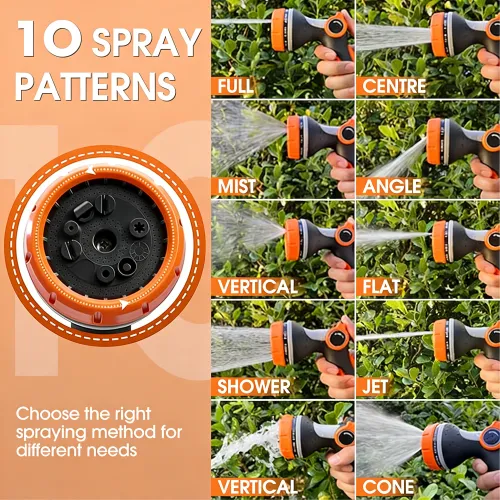 High Pressure Water Sprayer for Garden Watering Car Washing Garden Hose Nozzle 10 Adjustable Spray Modes Orange Thumb Control