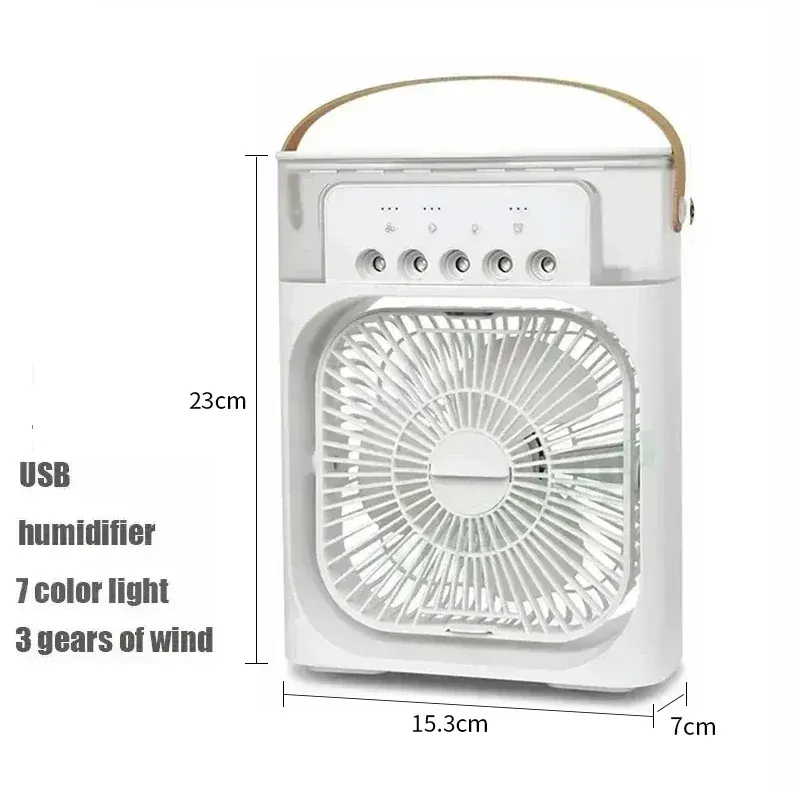 3 In 1 Portable Mini Air Cooler Fan With Humidifier LED Night Light Adjustable Household Office White Air Conditioner Fan