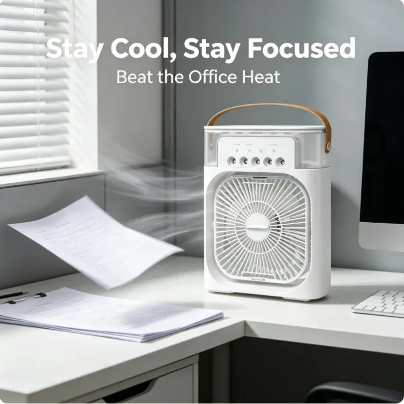 3 In 1 Portable Mini Air Cooler Fan With Humidifier LED Night Light Adjustable Household Office White Air Conditioner Fan