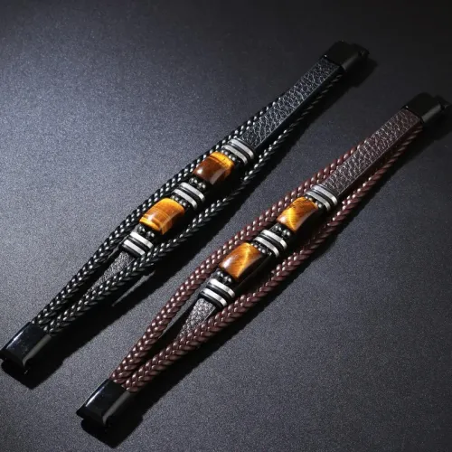 🔥Versatile Vintage Leather Bracelet 📿 Braided Layered Tiger Eye Stone Wristband