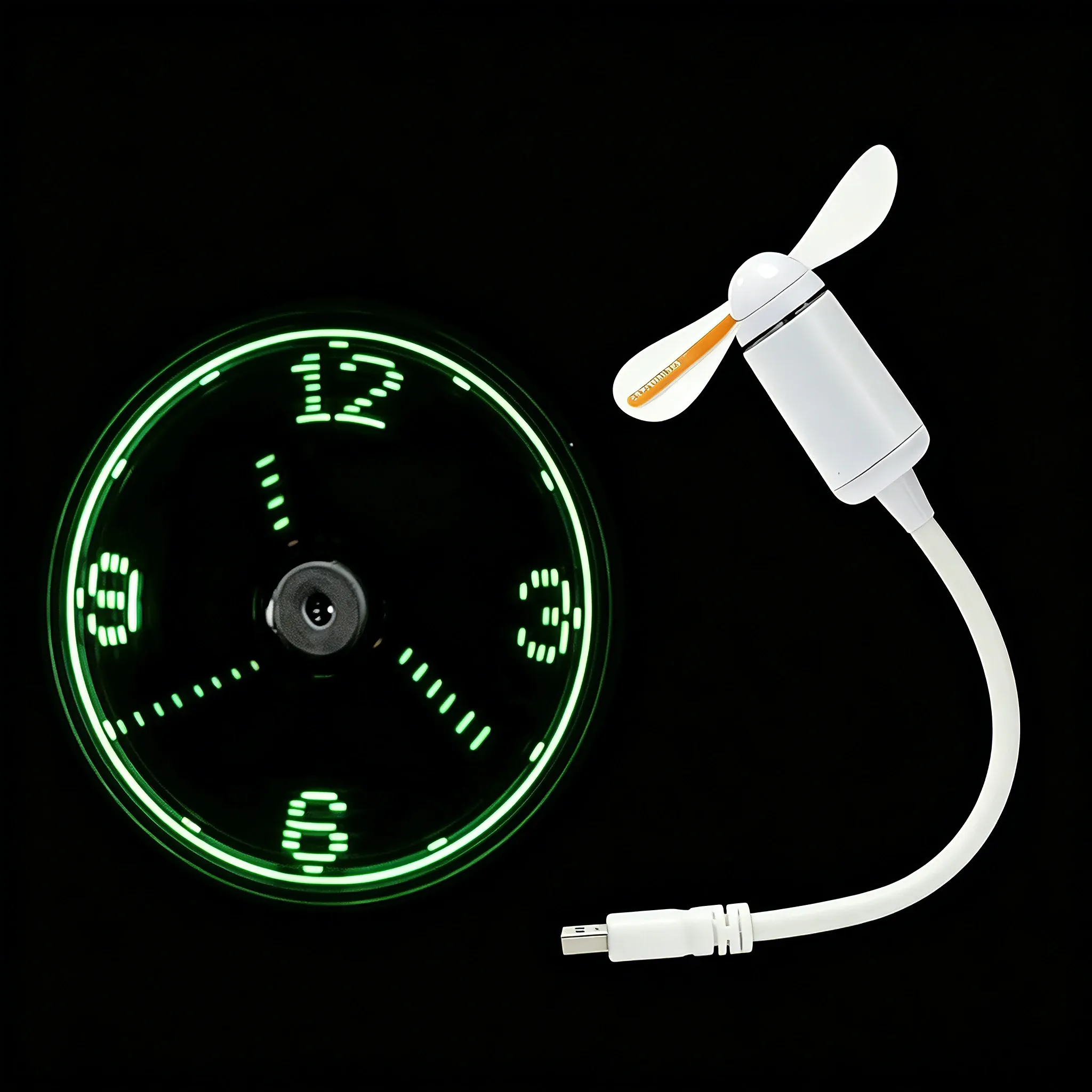 Clock Fan RGB LED Night Light Real Time Temperature Display 5V USB Portable Hand Fan Metal Mini Fan for PC Laptop Desktop Cooler