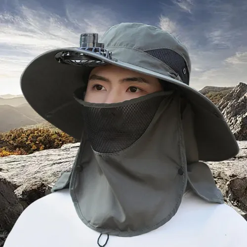 Solar charging, with fan and breathable mesh cap gray