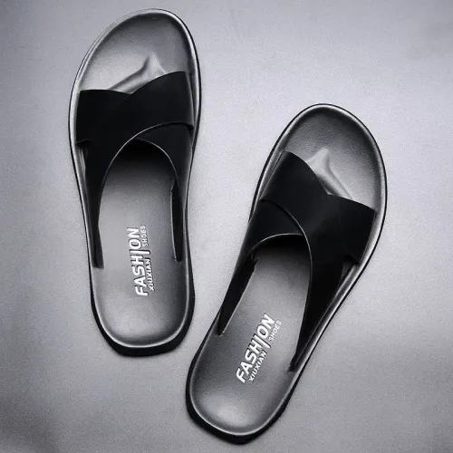 New Men's Slippers Genuine Leather Sandals for Men Casual Non-Slip Beach Shoes Fashion Soft Soled Flip Flops Men Flat Shoes