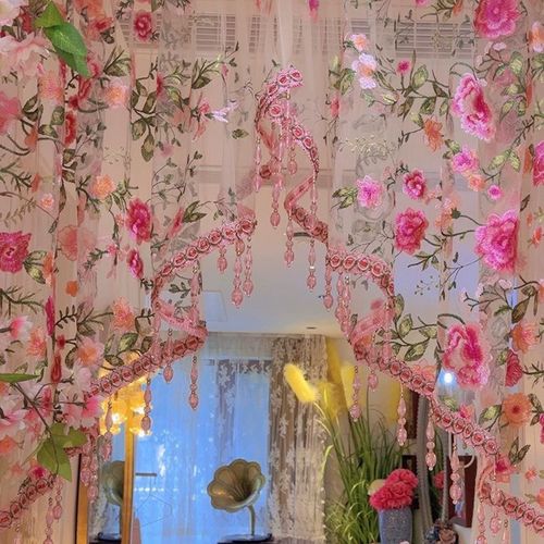 Bedroom corridor lace gauze curtain embroidery atmosphere beaded half curtain