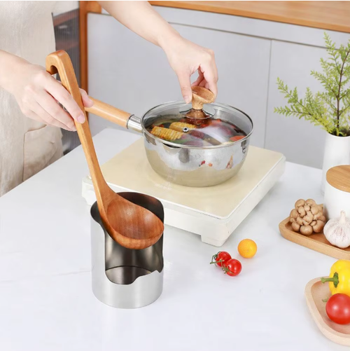 Stainless Steel Pot Lid Storage Rack Heat-Resistant Stable Spatula Holder Non-Slip Vertical
