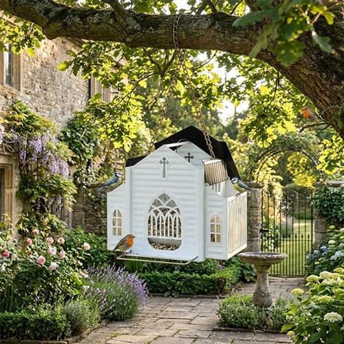 A Shelter for the Birds🏠Church-Shaped Solar-Powered Bird Feeder