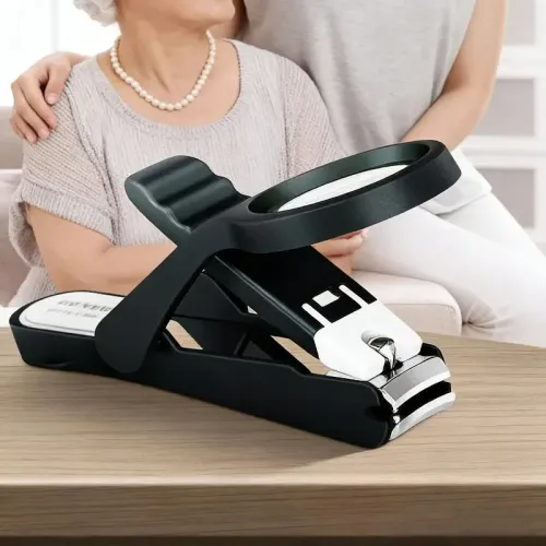 3PCS Premium Stainless Steel Concave Nail Clipper with Magnifying Lens - Ergonomic Rubber Grip Handle for Seniors