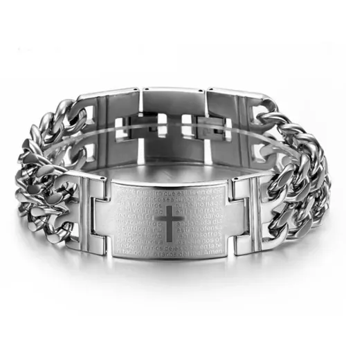 24MM Width 316L Stainless Steel Cuban Chain Cross Bracelet For Men Jewelry Male Hand Chain Wrap Bracelets Punk Accessory