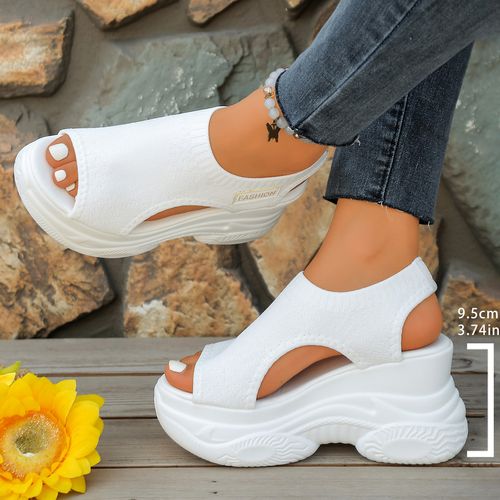 Knitted sports style sandals with thick sole