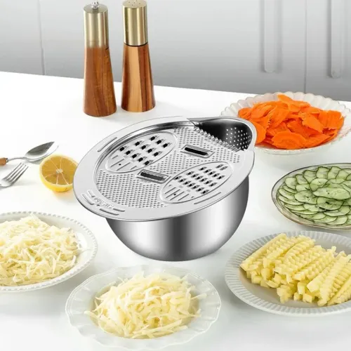 304 Stainless Steel 2 In1 Multi-Function Vegetable Washing and Draining Bowl  Cutting Basin