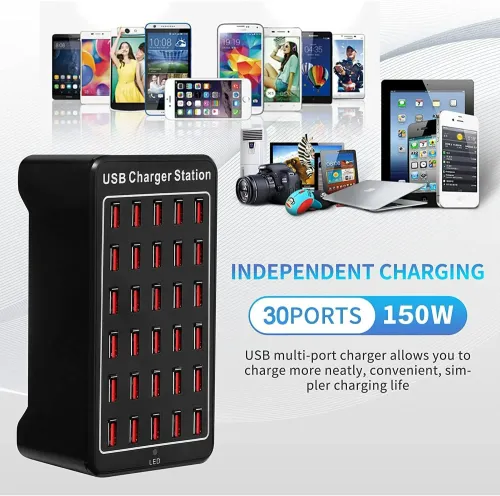 10 20 30 Ports USB Charger 50W 100W 150W Smart USB Charger Desktop Charging Hub Multi-Port Charging Station