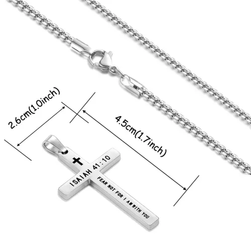 Philippians 4:13 Simple Cross Pendant for Men Necklace Stainless Steel Casual Religious Faith