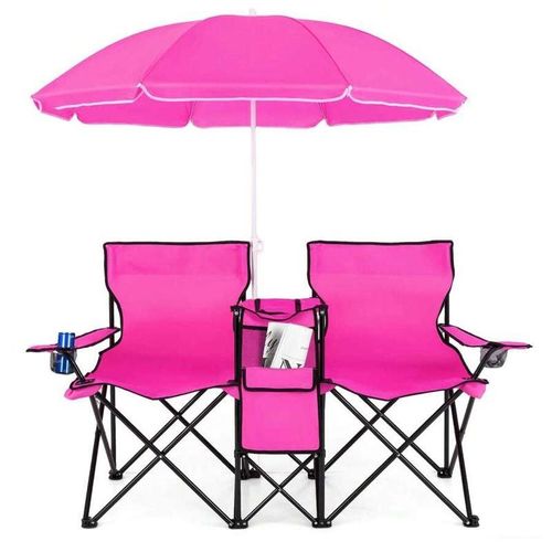Portable Folding Picnic Double Chair with Umbrella, Table & Cooler