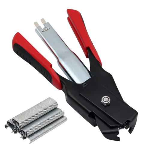 C-Type Hog Ring Pliers Kit Auto Feed Fence Fastener Tool for Animal Pet Cages Fencing, Upholstery, Car Cushions, Meat and Sausage Casings