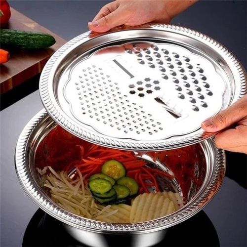 Slice, Grate & Julienne in Minutes! Multi-Function Stainless Steel Vegetable Prep Bowl for Easy Cooking