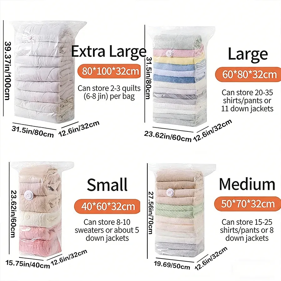 5PCS Vacuum Compression Bag, No Need for Pumping, Clothing Storage Bag, down Jacket and Cotton Quilt Vacuum Storage Bag