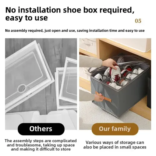 Fabric Shoe Organizer Storage Box – Foldable, Large Capacity, Dustproof & Breathable for Closet & Bedroom