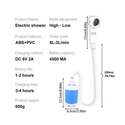 Portable USB Rechargeable Camping Shower Pump Electric Filter Shower