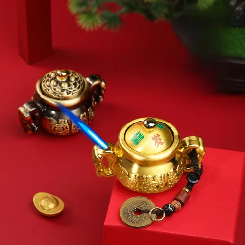 High aesthetic value of metal Jubao Pot Rotating Decompression Blue Flame Lighter Metal Direct Charging Cigarette Accessory Tool