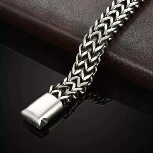5*10cm Stainless Steel Braided Double Row Front and Rear Fish Scale Alloy Magnetic Buckle Bracelet with Keel Jewelry New Model