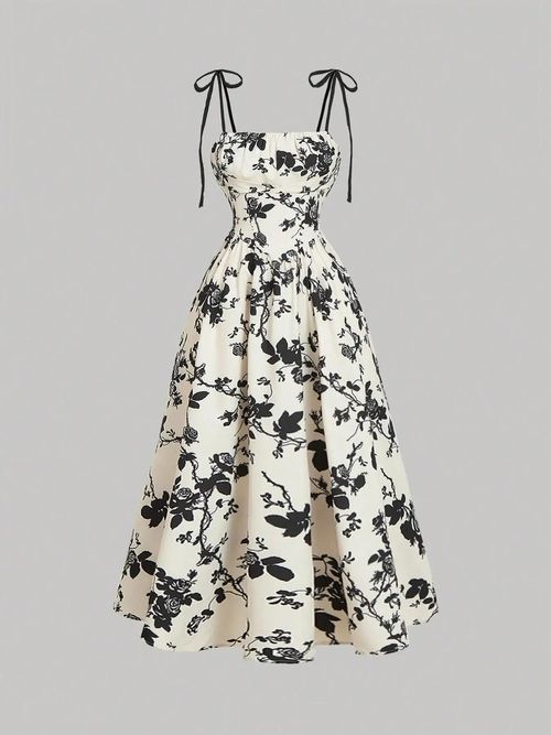 2026 New Summer Fashion Women Vintage Print Spaghetti Strap Dress Elegant Casual Beach Vacation Party Dresses Femme Vestidos