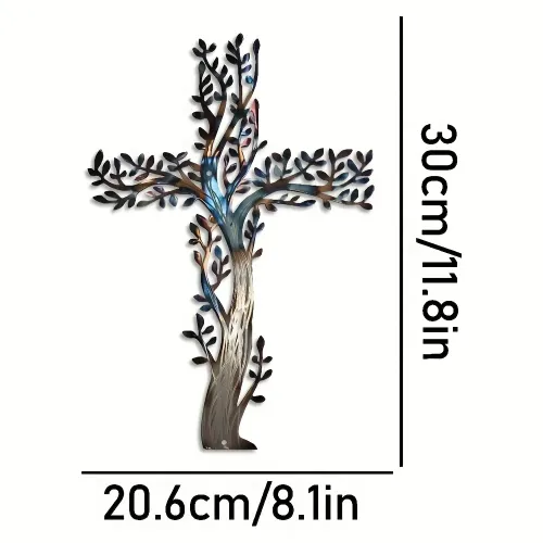 Nature Inspired Tree of Life Cross Wall Art, Acrylic Decor with Twisted Branches  Colorful Leaves, Multipurpose