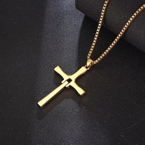 Stainless Steel Chain Gold Sliver Color Cross Pendant Necklace Men Women Hanging Activity Male Gift