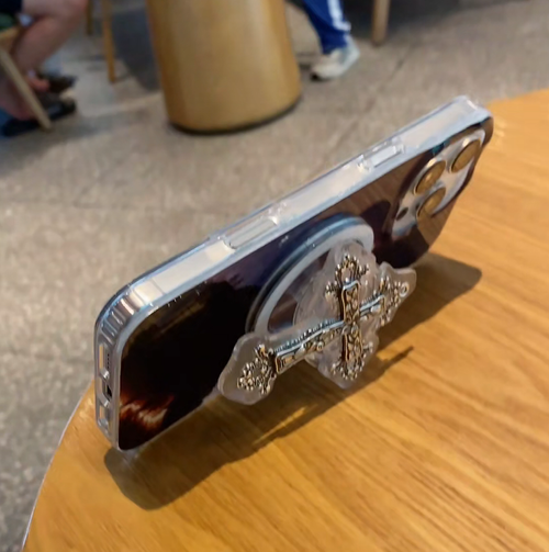 Divine Grip: Religious Theme Phone Grip & Stand with Cross & Madonna Designs