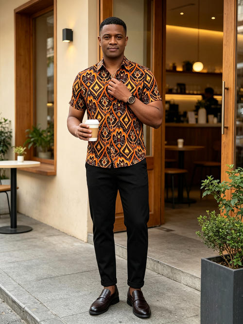Printed new short sleeved trendy casual handsome shirt
