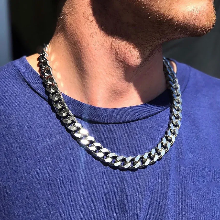 Stainless Steel Chain Cuban Link Necklace For Men Accessories Jewelry Punk Street Style Thick Heavy Neck Chain Male