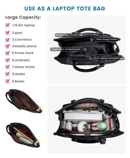 Premium 15.6 Inch Laptop Insulated Lunch Compartment Quilted Large Capacity Crossbody Bag for Women Business Work