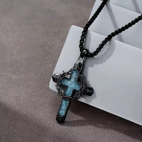 Men's Blue Cross and Crown of Thorns Necklace