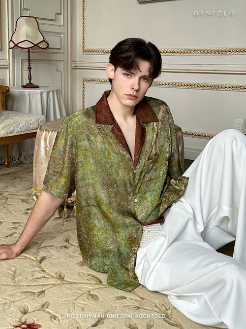 Withered Wood Meets Spring  Green Jacquard Summer Shirt